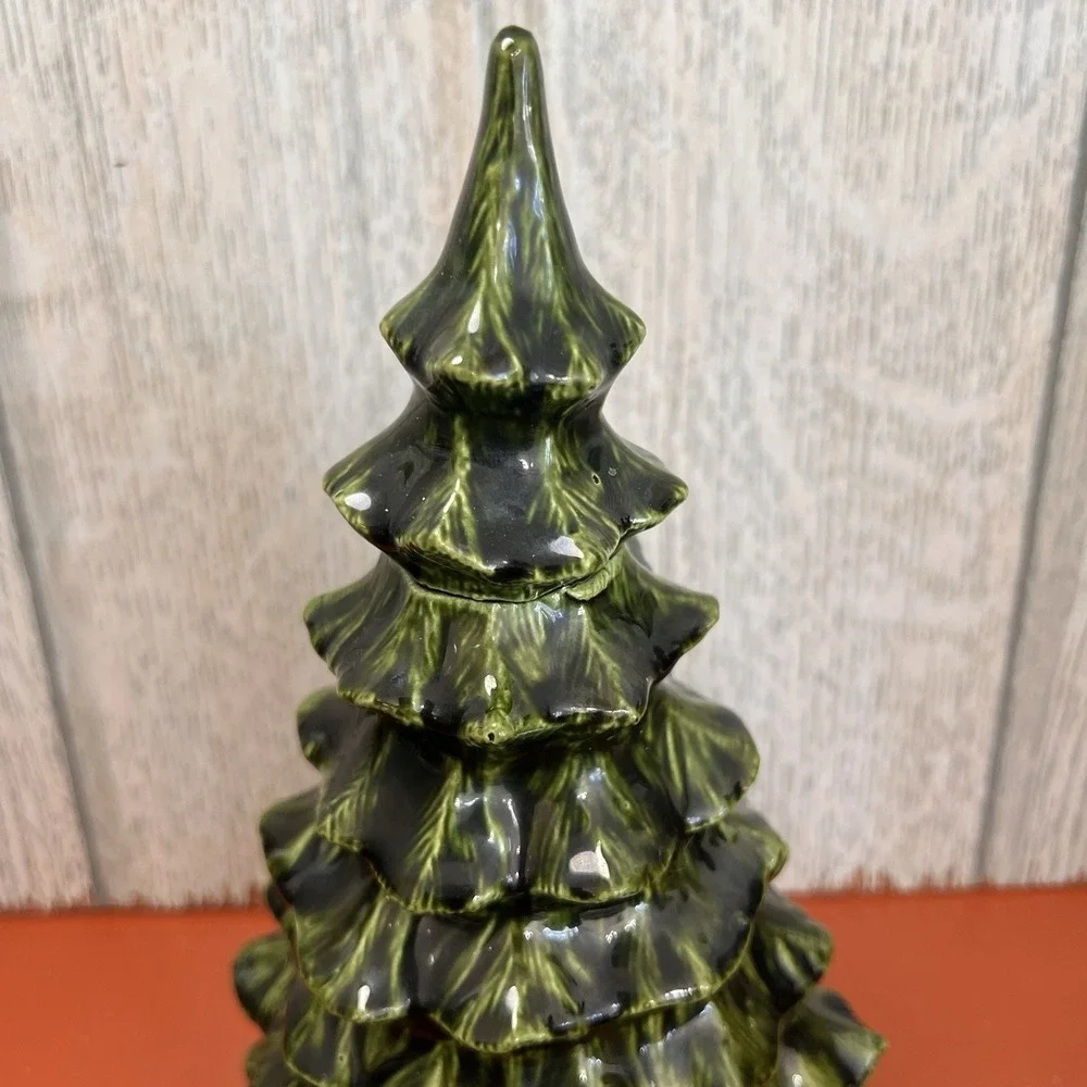 Vintage Handmade Ceramic Large Green Pine Tree Christmas MCM Green‎ Drip 8.5'
